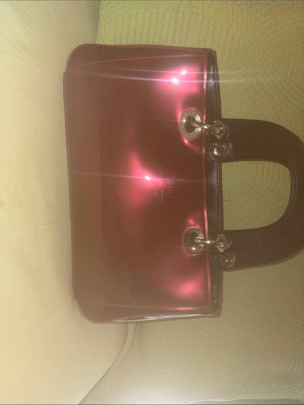 Beijo Metallic Pink Shoulder Bag with Black Handles
